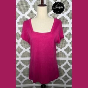 Cambridge Dry Goods Pink Square Neckline Short Sleeve T-Shirt Size Large